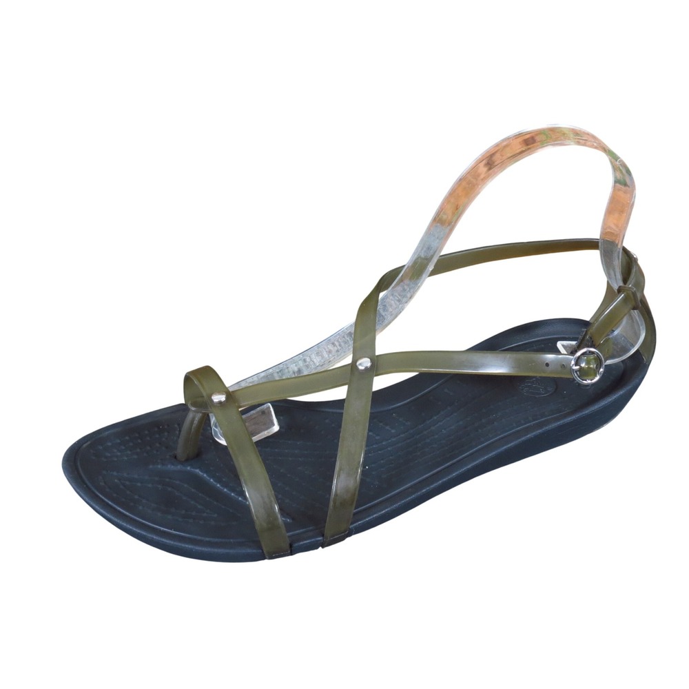 Crocs Isabella Women Strappy Sandal Size 10 Beach Travel Army Green Black TPU